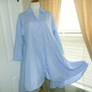 over sized High /Low buttoned up pinstriped shirt